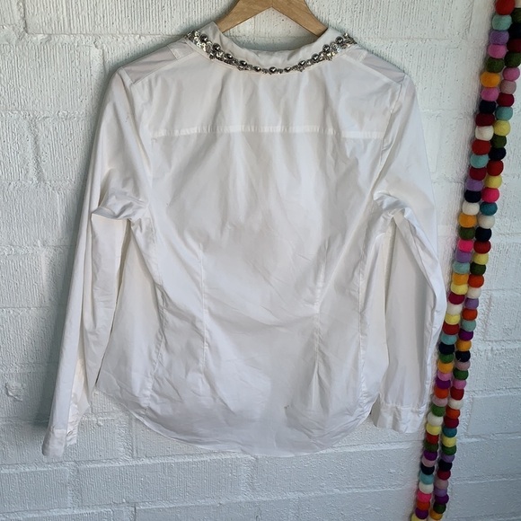 Rebecca Taylor Embellished Beaded Collar White Button Down Blouse 8 - Picture 7 of 9